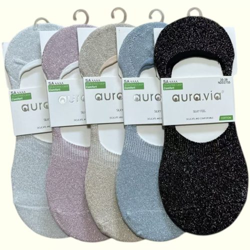 Aura.Via női csillogó titokzokni, szilikonos sarokkal– 5 pár