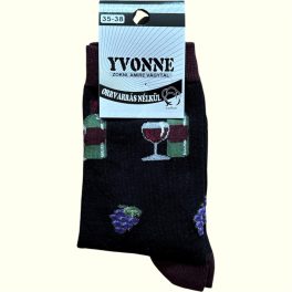 Yvonne vicces zokni – Borospohár és szőlő mintával